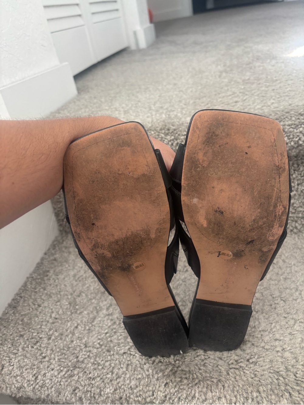 Vince Camuto Black Leather Slide Mules with Gold Buckle Detail - Size 10 - Picture 4 of 4